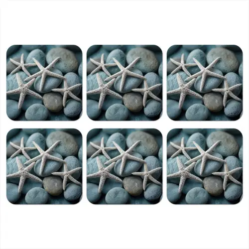 Zeesterren - Stenen - Wit onderzetter kurk middel -3d