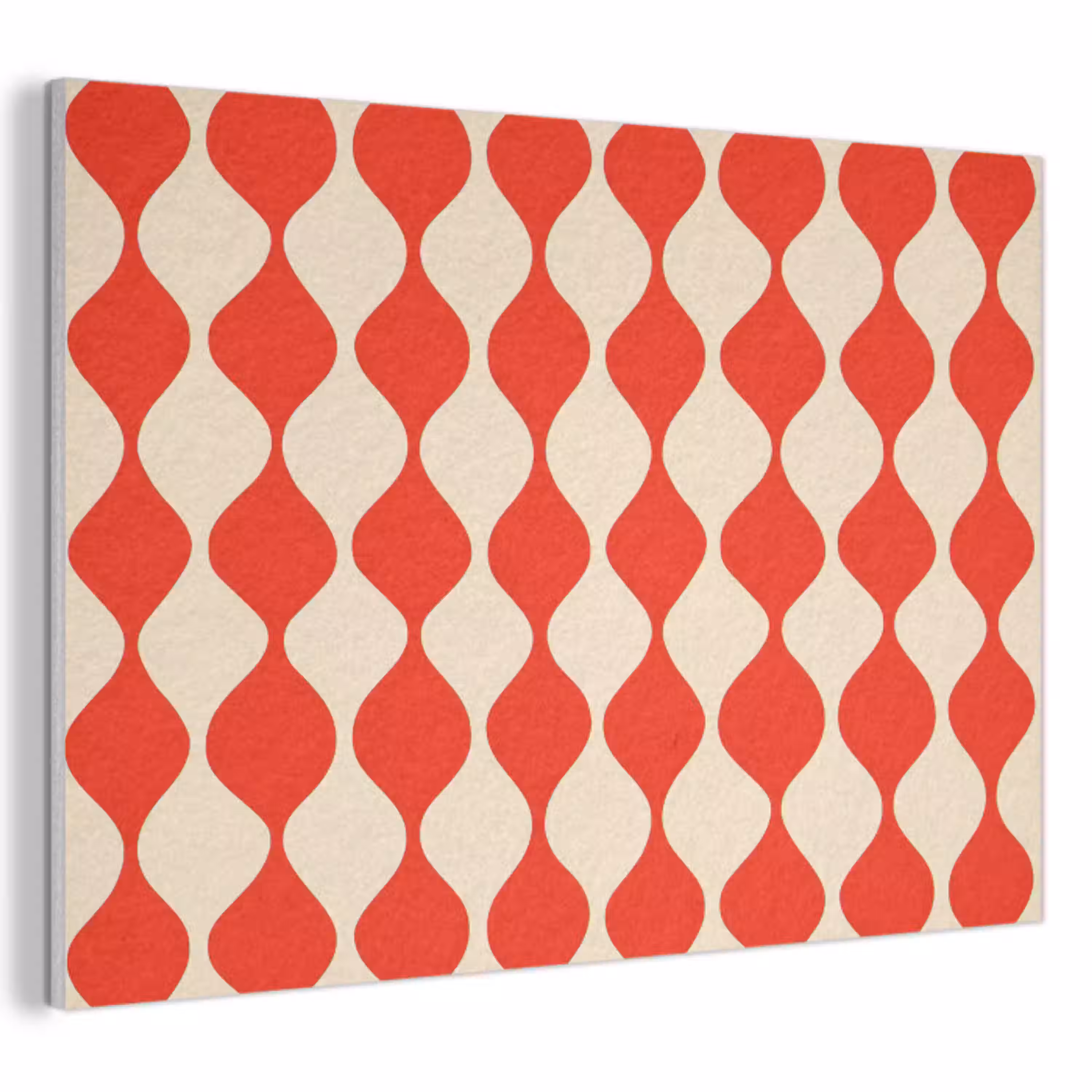 Golvend patroon - Retro - Rood - Beige PET vilt klein 837 -3d