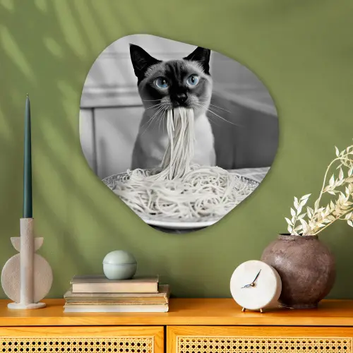 Kat - Siamees - Zwart Wit - Schattig - Dieren Wandcirkel Organisch Plexiglas middel -sfeer2