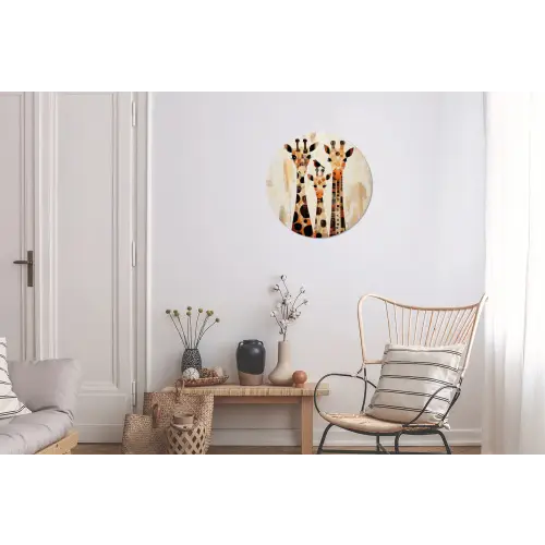 Giraffen - Cartoon - Crème Wandcirkel aluminium klein -woonkamer