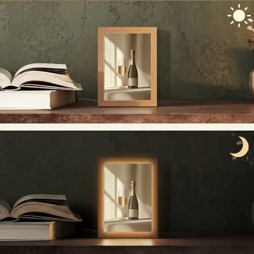 Champagne - Beige - Schaduw - Bubbels Light Box met kabel (Tafellamp) klein -sfeer3