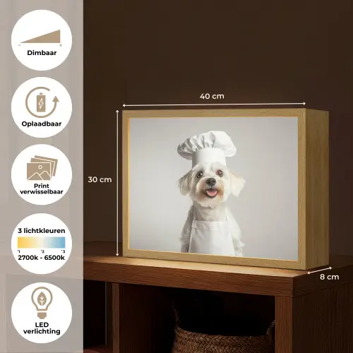 Hond - Wit - Kok Light Box met batterij (Wandlamp) middel -USP_websiteoverzichtNL