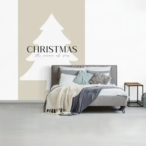 Kerstboom - Japandi - Christmas - Beige fotobehang vinyl groot -slaapkamer