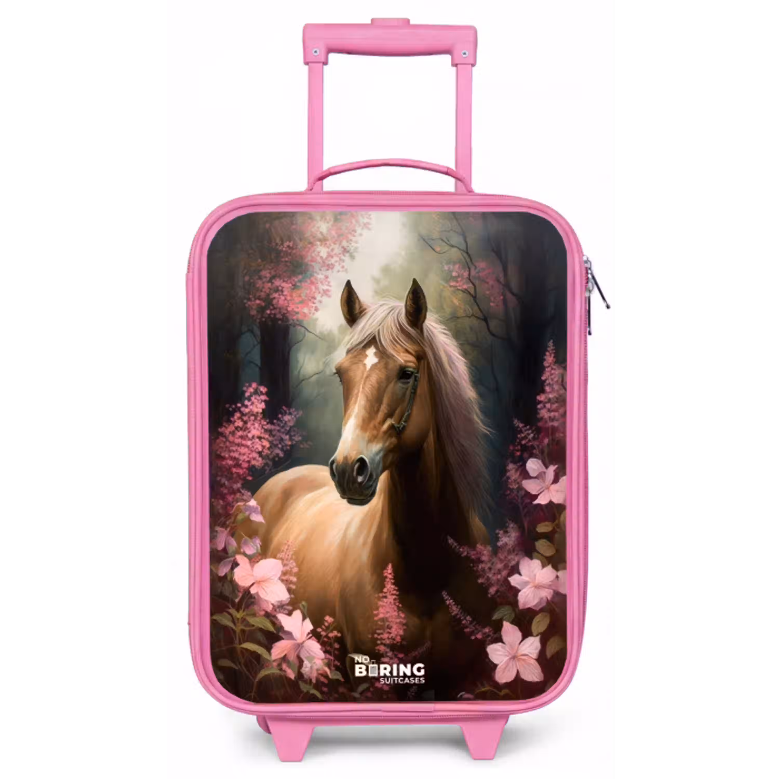 Lichtbruin paard tussen de roze bloemen Kinderkoffer - Roze klein -zz3dotto