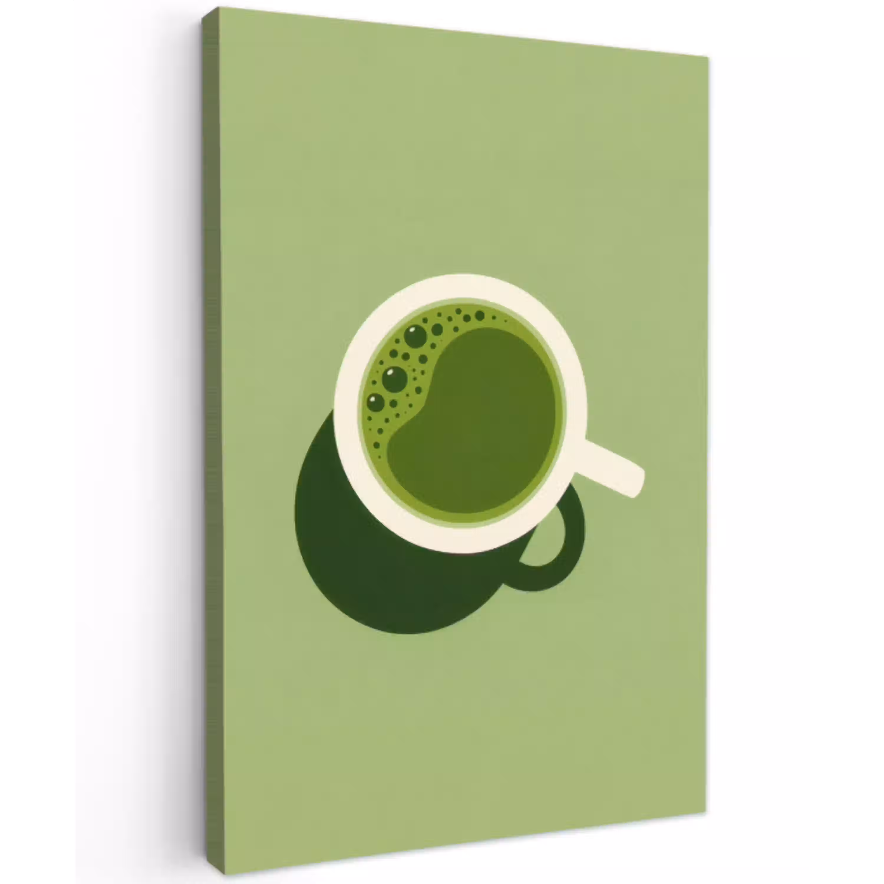 Minimalistisch - Kopjes - Matcha -Groen Tuinposter op houten frame 2 cm dik middel -3d