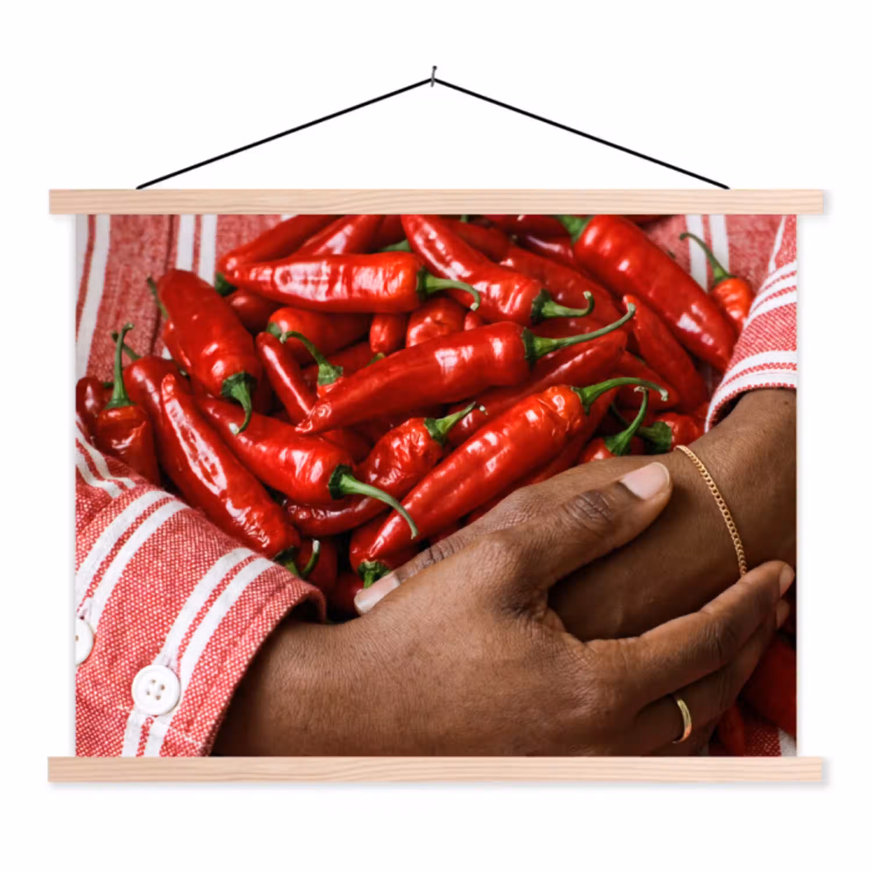 Chilipepers - Rood - Handen textielposter latten blank klein -3d