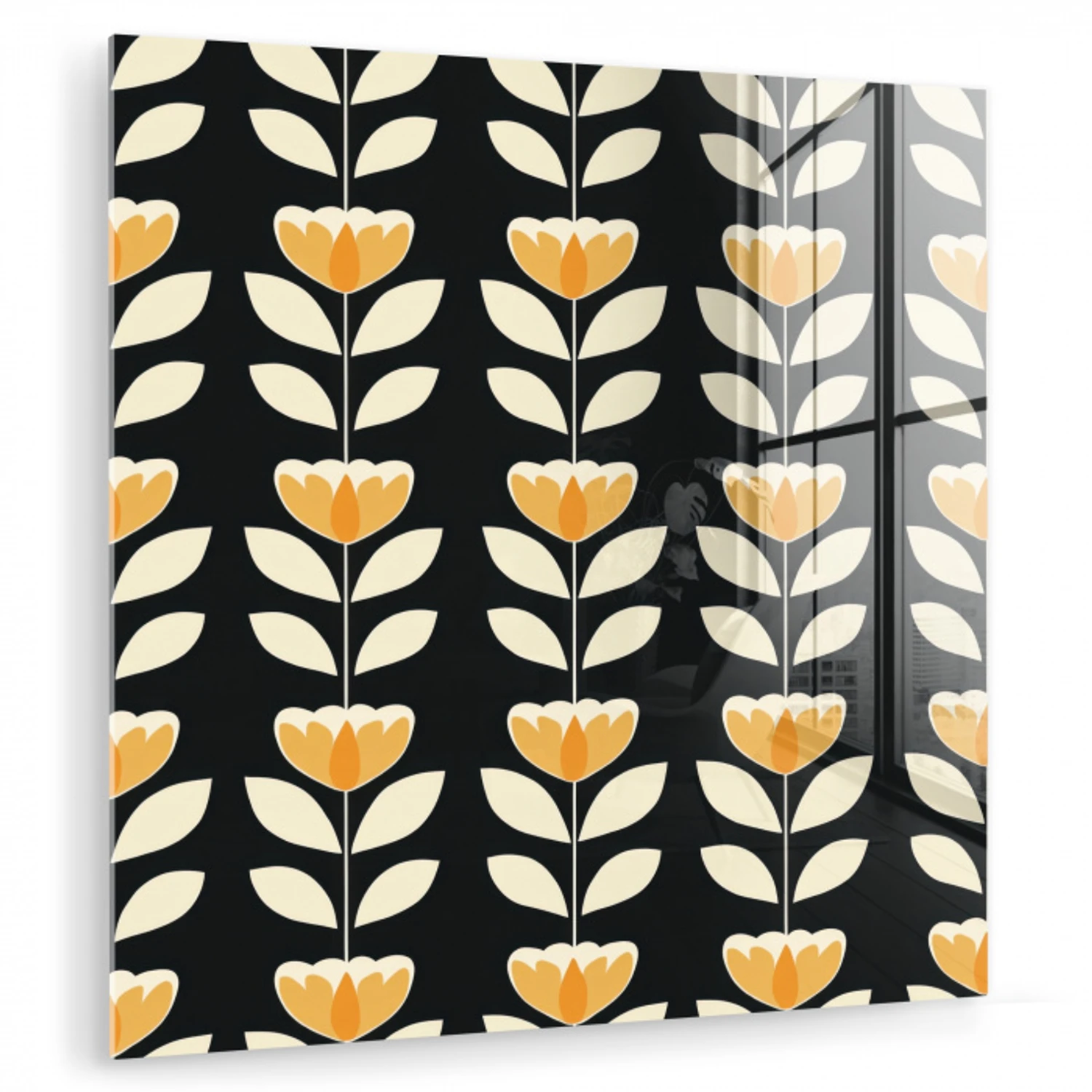 Retro - Bloem - Zwart - Okergeel plexiglas 5mm klein 11 -zzzproduct_nieuw