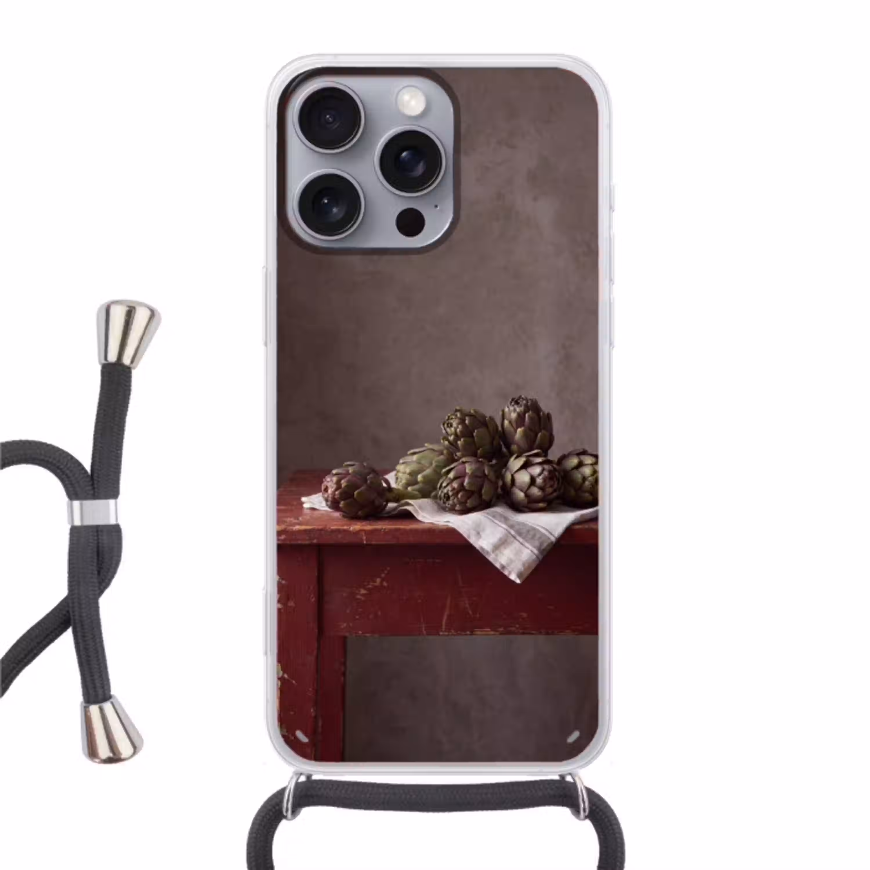 Artisjok - Eten - Rustiek Hoesje iPhone 16 Pro Max met koord klein -3d