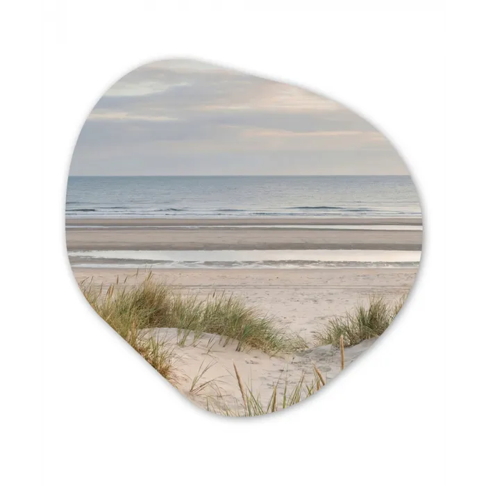 Zandstrand - Bewolkt - Duinen Wandcirkel Organisch Aluminium middel -3d
