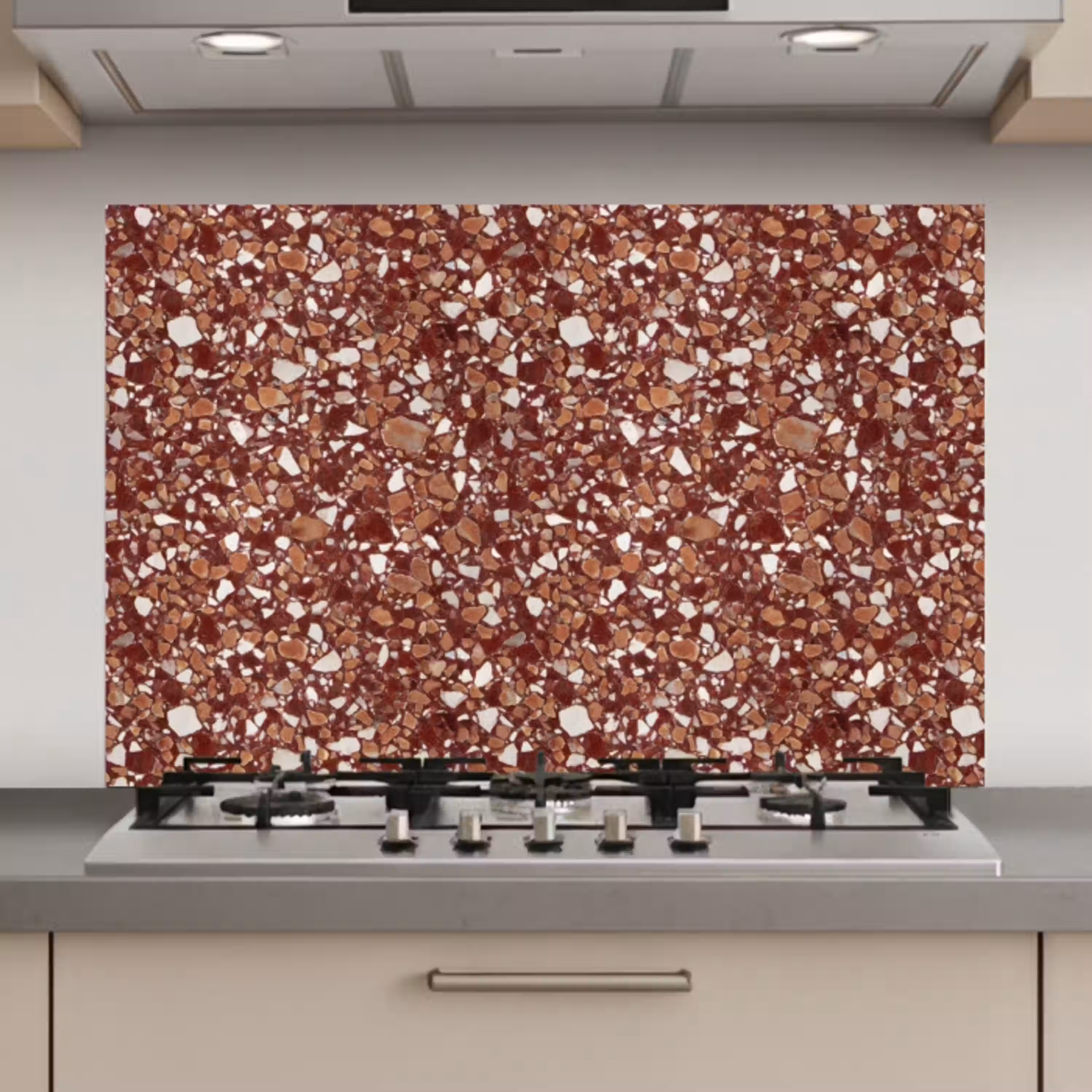 Terrazzo - Patroon - Steentextuur - Roodbruin keuken achterwand spatscherm klein 900 -3d_website