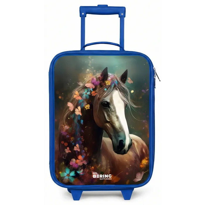 Lichtbruin paard tussen de bloemen Kinderkoffer - Blauw klein -zz3dotto