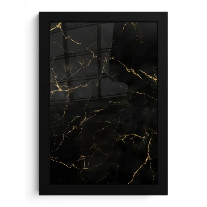 Zwart marmer - Gouden aders - Klassiek fotolijst zwart zonder passe partout klein -3d