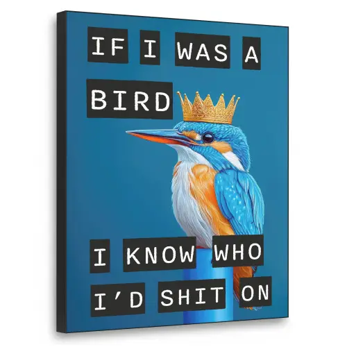 Vogel - Decoratie - Ijsvogel - Blauw Textielframe zwart klein -3d