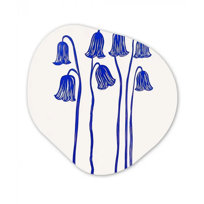 Bloemen - Blauw - Lijnen - Bloemblaadjes Wandcirkel Organisch Aluminium middel -3d
