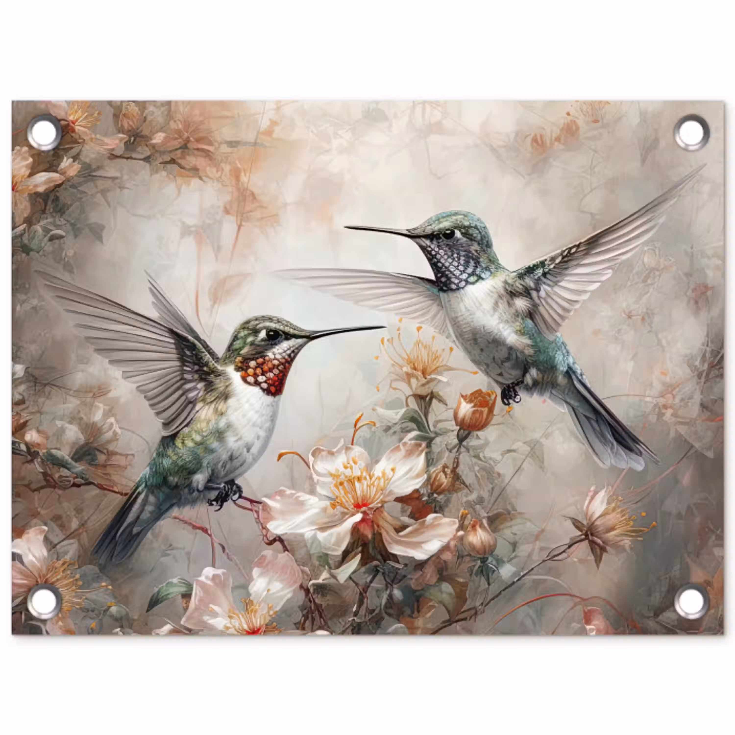 Kolibrie - Vogels - Bloemen - Planten tuinposter los doek klein -3d