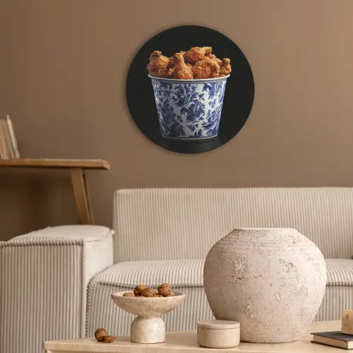 Kip - Bucket - Delfts blauw - Lekker Akoestische PET Vilt - Rond klein -sfeer1
