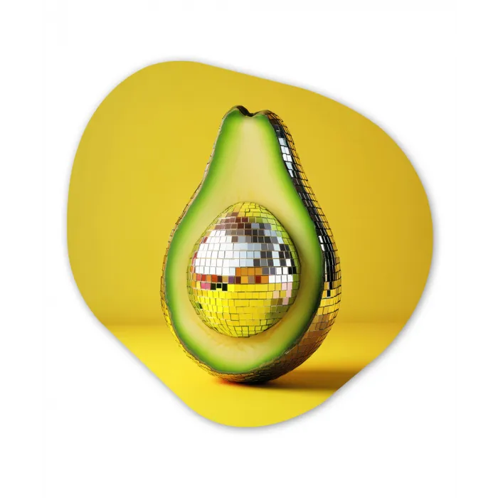 Avocado - Discobal - Geel - Glitter Wandcirkel Organisch Aluminium middel -3d