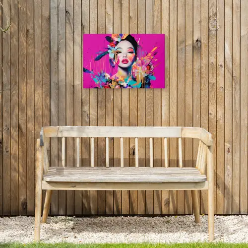 Vrouw - Portret - Abstract - Paars Tuinposter op houten frame 2 cm dik klein -sfeer4