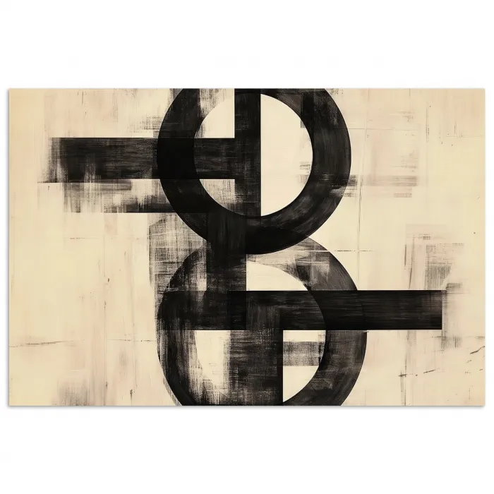 Cirkels - Balken - Zwart - Abstract poster papier klein -3d