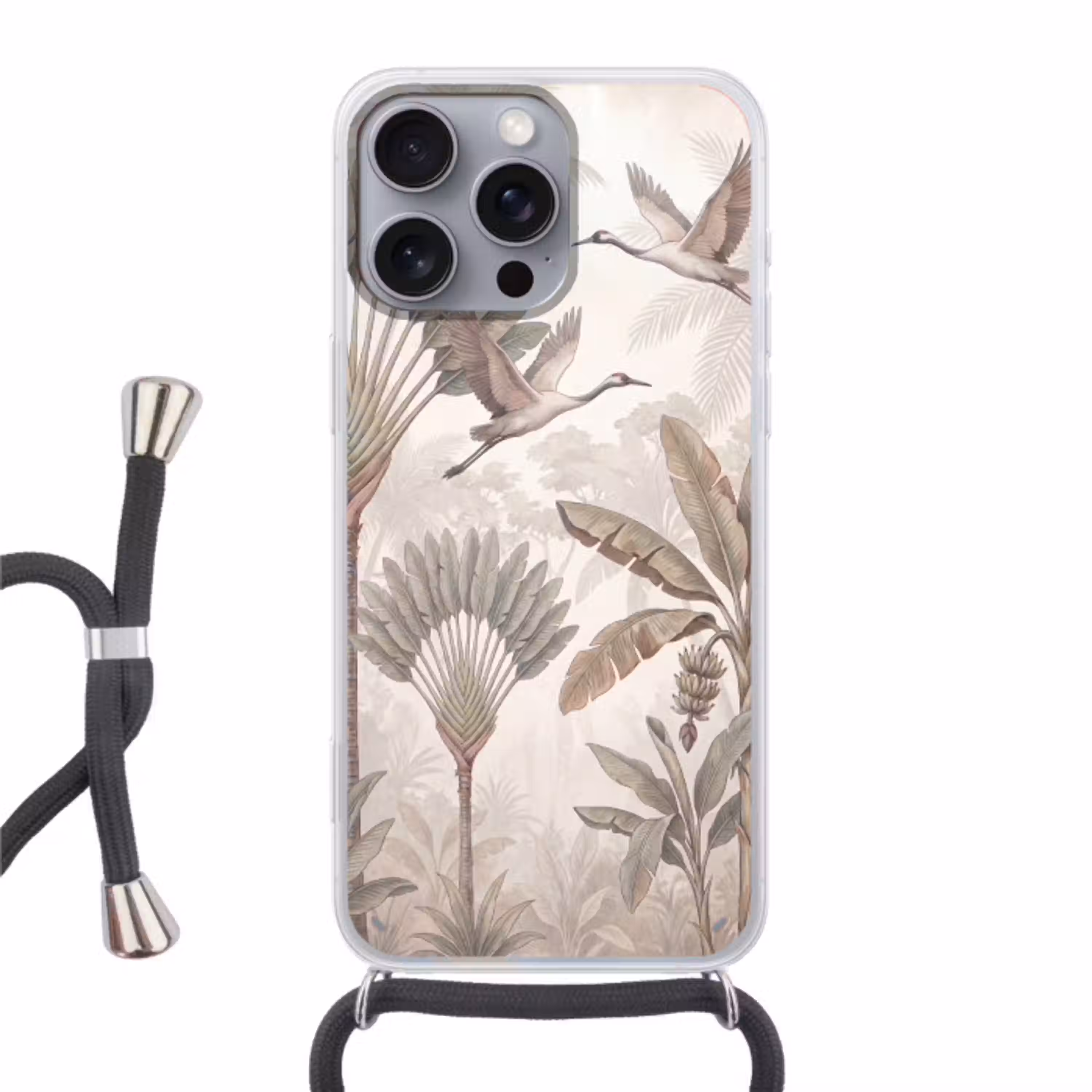 Vogel - Tropisch - Jungle - Natuur - Beige Hoesje iPhone 16 Pro Max met koord klein -3d