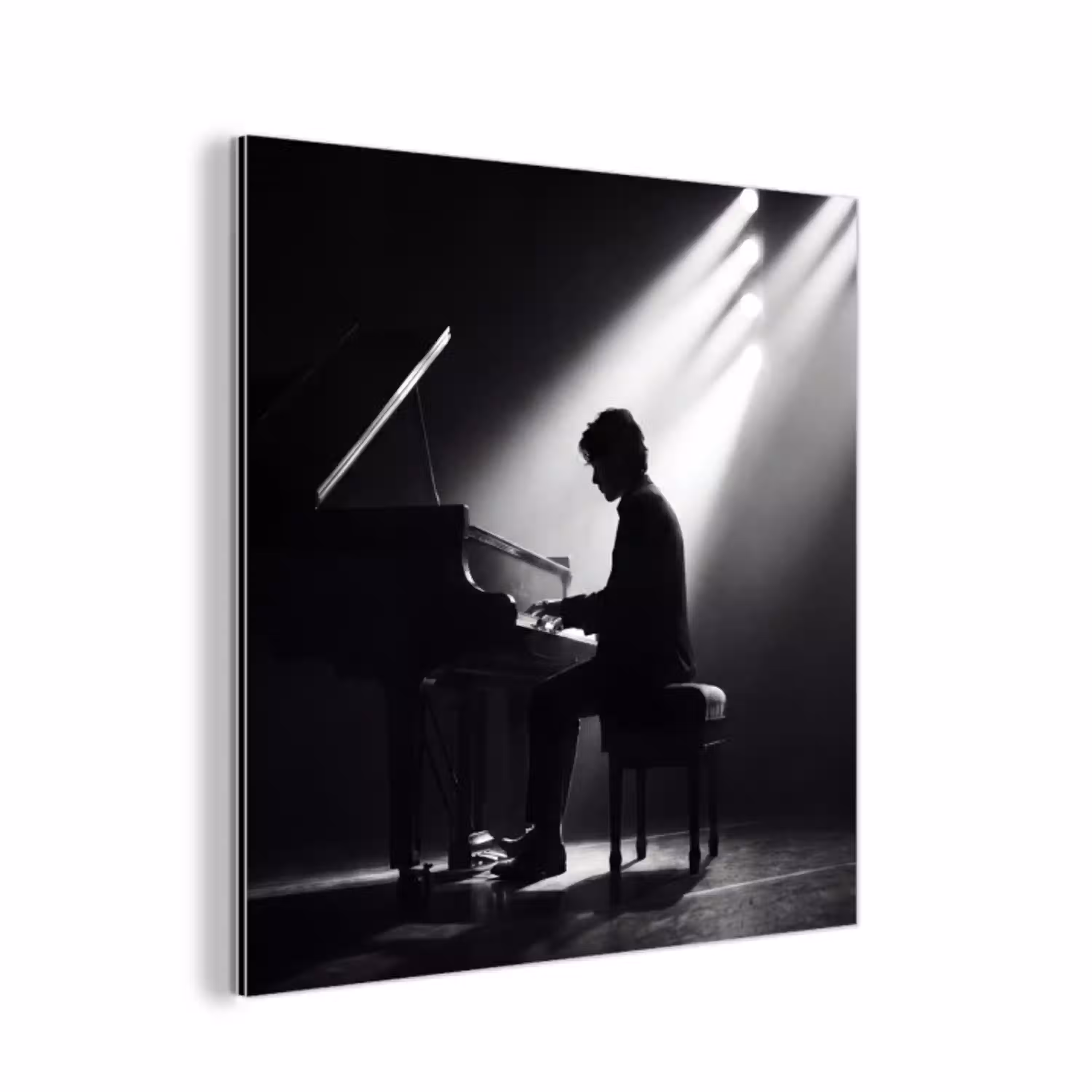 Persoon - Piano - Muziek - Zwart-wit - Podium aluminium wit klein -3d