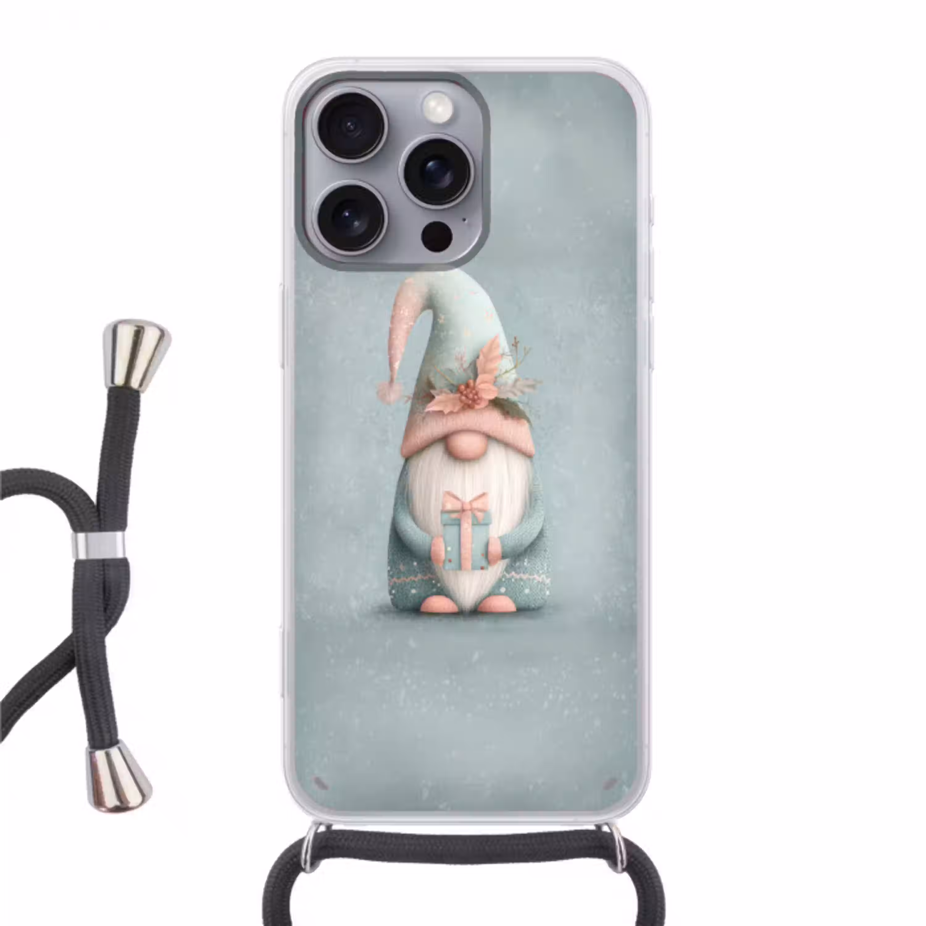 Kerstgnome - Cadeau - Groen Hoesje iPhone 16 Pro Max met koord klein -3d