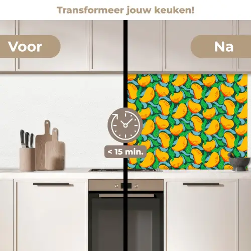 Mango - Patroon - Fruit - Bladeren keuken achterwand 2 middel 871 -voor-na2_NL