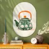 Theepot - Groen - Bloemen - Oranje Wandcirkel Ovaal Glas middel -sfeer2