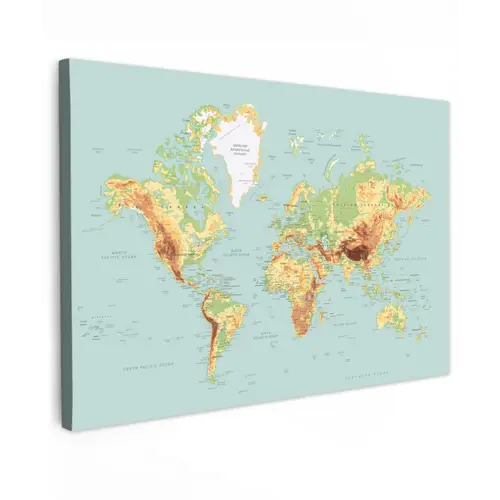 Wereldkaart - Realistisch - Blauw canvas 2cm klein -z3d
