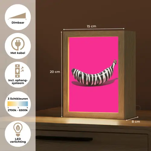Banaan - Zebraprint - Roze Light Box met kabel (Tafellamp) klein -USP_NL