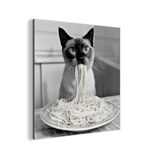 Kat - Siamees - Zwart Wit - Schattig - Dieren aluminium wit klein -3d