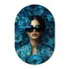 Vrouw - Bloemen - Blauw - Aesthetic - Luxe Wandcirkel Ovaal Forex klein -3d