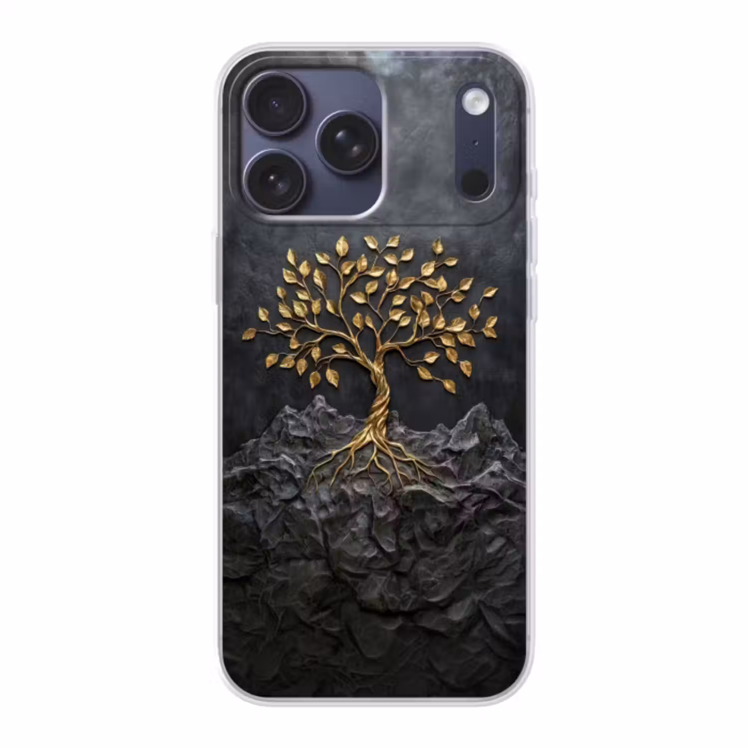 Telefoonhoesje Softcase - Bladeren - Goud - Boom - Rots
