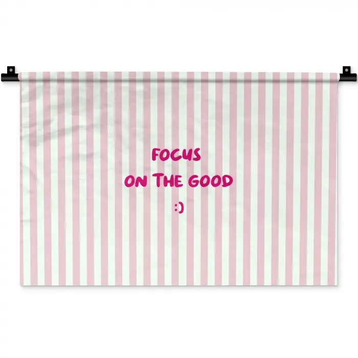 Focus on the good - Strepen - Roze - Smiley Wandkleed katoen klein -zz3d