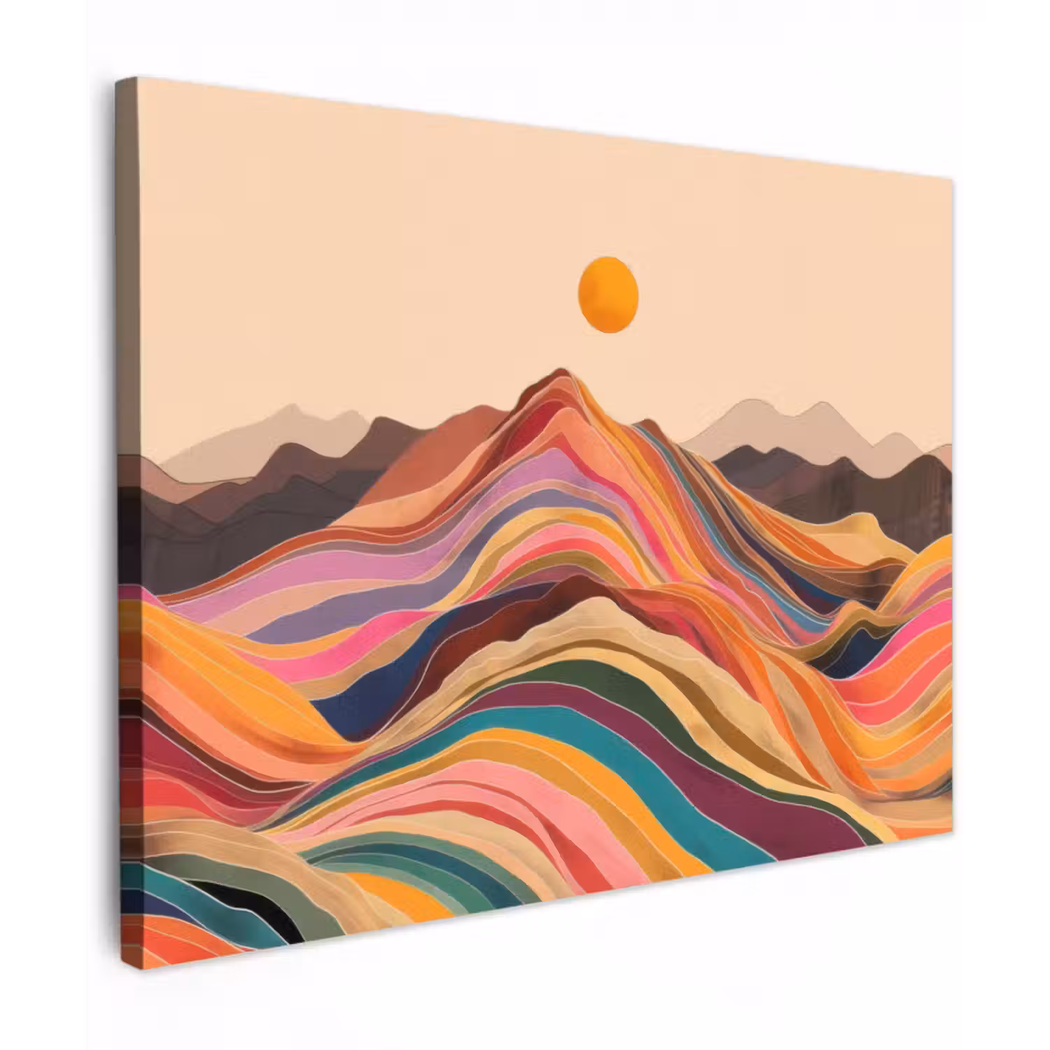 Leinwandbild - Sonne - Bunte Landschaft - Berge