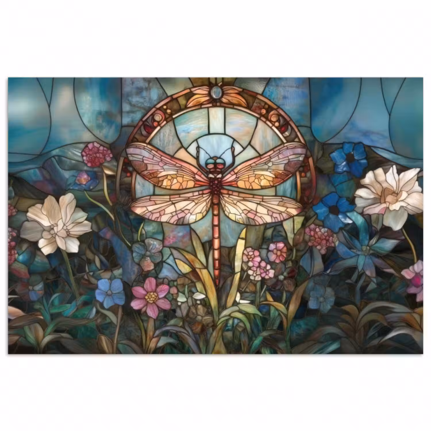 Poster - Libelle - Mosaik - Blumen - Farbenfroh