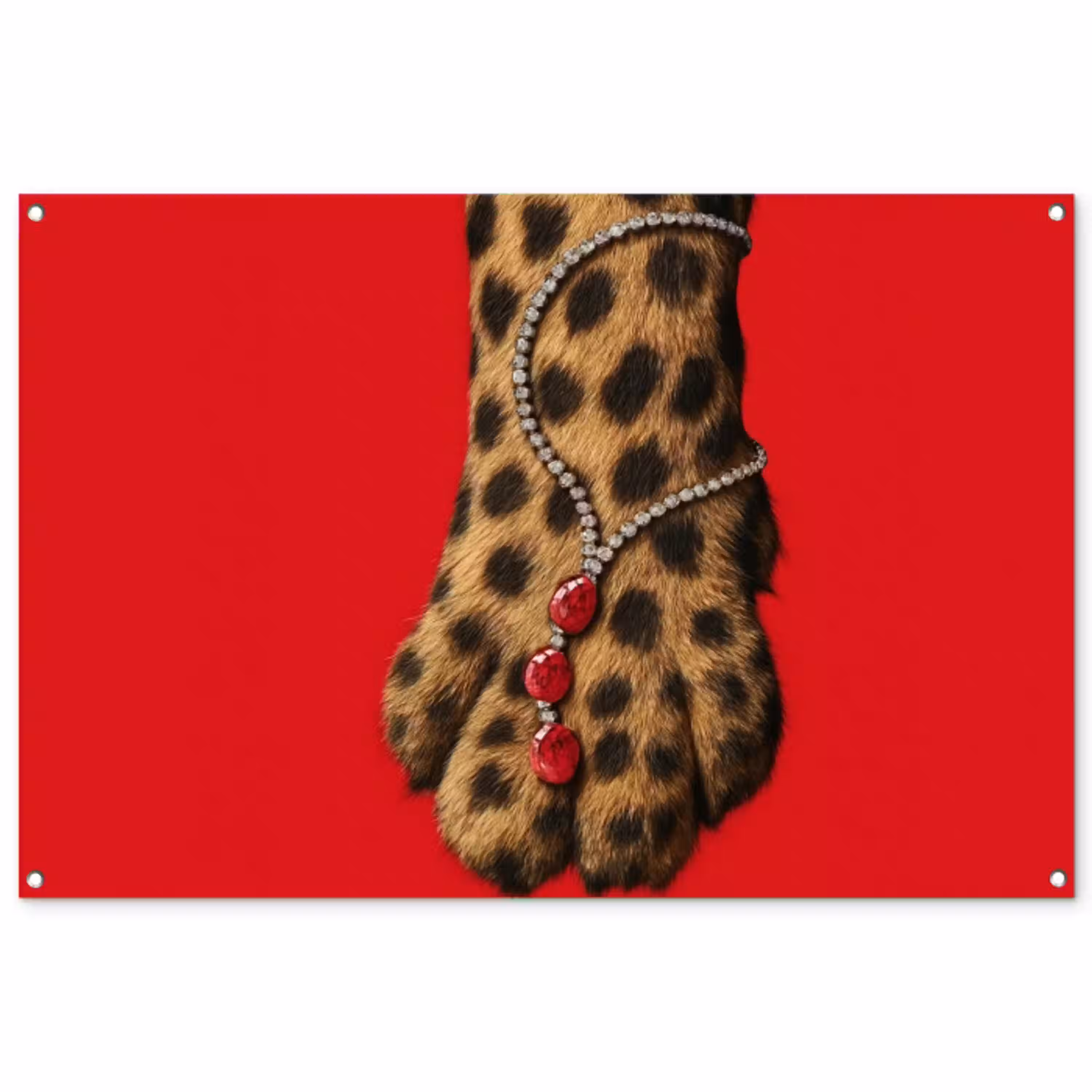Poot - Luipaard - Ketting - Edelstenen tuinposter los doek groot -3d