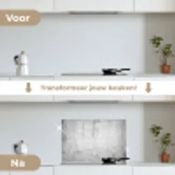 Beton - Grijs - Patroon - Vintage - Industrieel keuken achterwand spatscherm klein -voor_na_NL