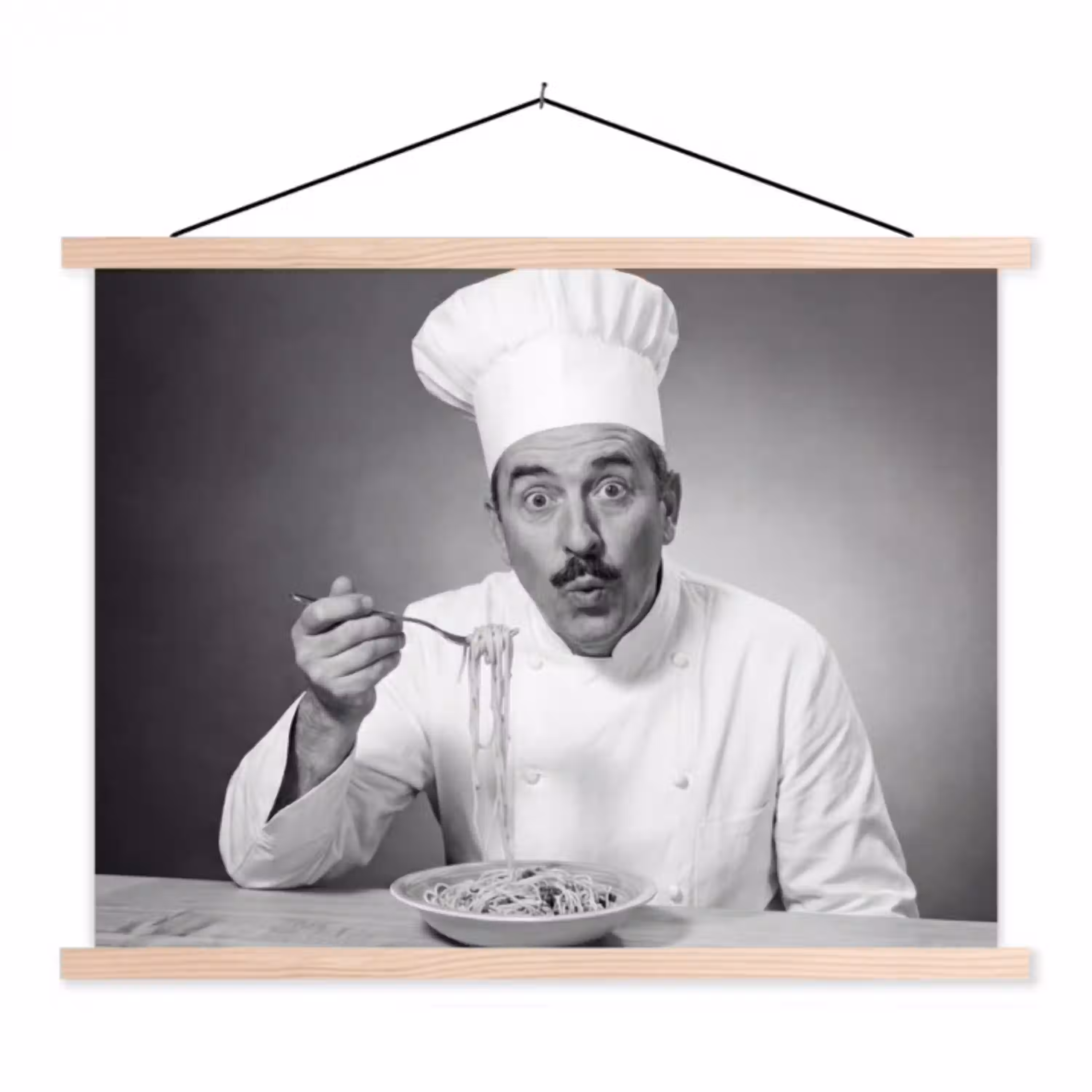 Chef - Spaghetti - Pasta textielposter latten blank klein -3d
