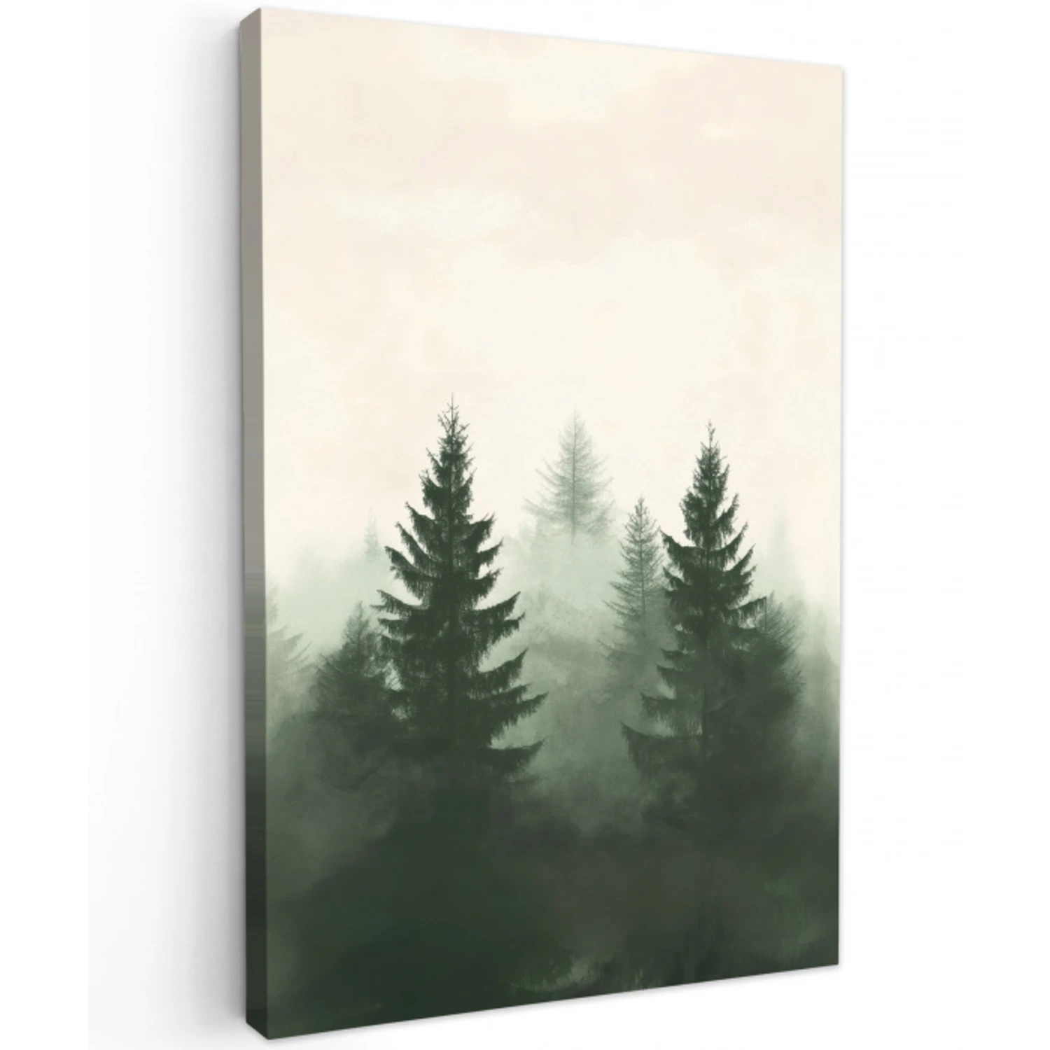 Sparren - Bomen - Groen - Beige Tuinposter op houten frame 2 cm dik klein -3d