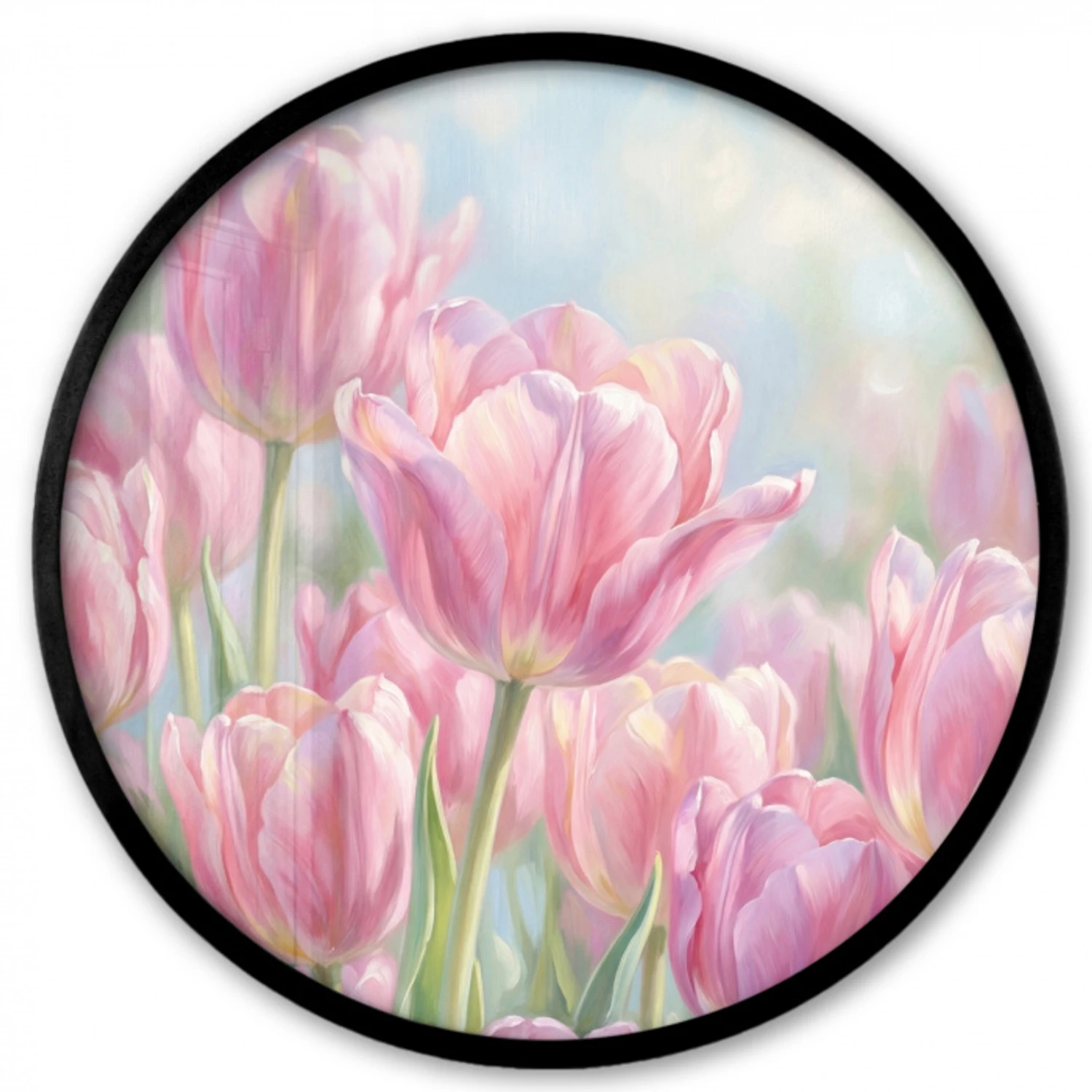 Tulpen - Veld - Lente - Roze Fotolijst rond zonder passe partout klein -3d
