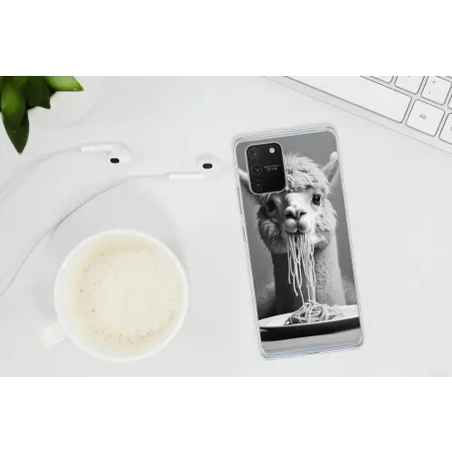 Alpaca - Pasta - Zwart - Wit - Grappig - Dieren Telefoonhoesje Samsung Galaxy S10 Lite klein -oordopS10Lite
