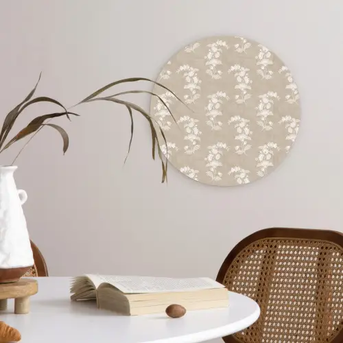 Chintzmotief - Beige - Linnen Wandcirkel plexiglas klein 852 -sfeer4