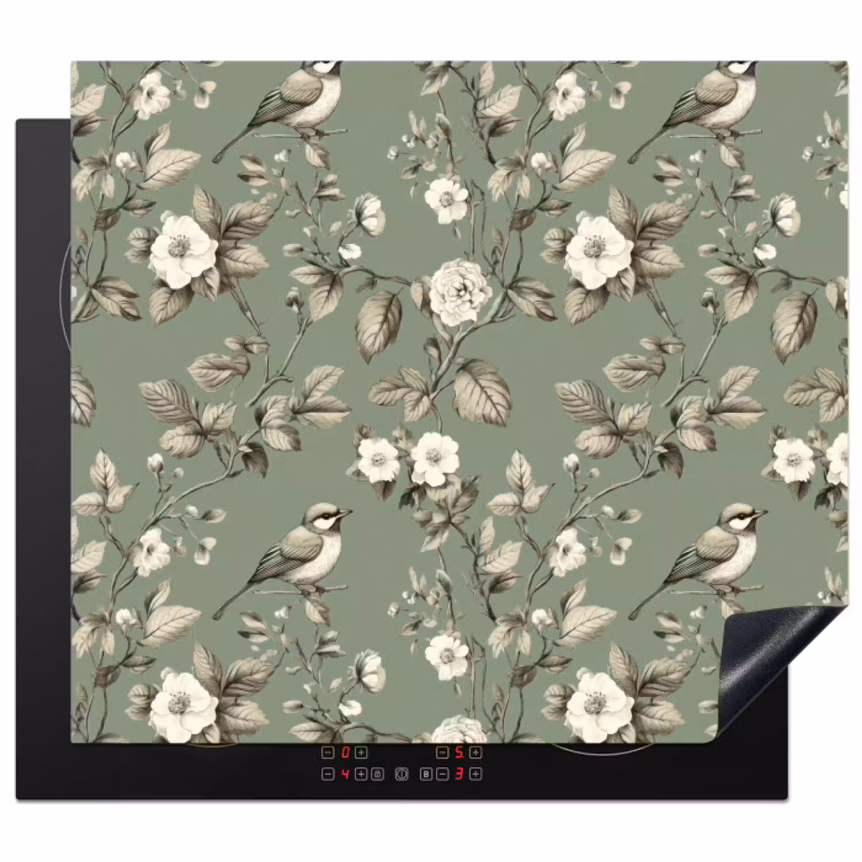 Botanisch - Vogels - Groen Inductie beschermer vinyl 3mm middel 274 -3d