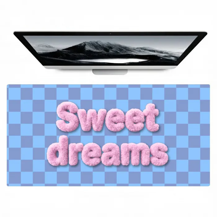 Sweet dreams - Vierkanten - Roze - Blauw Muismat XXL klein -zzz3d