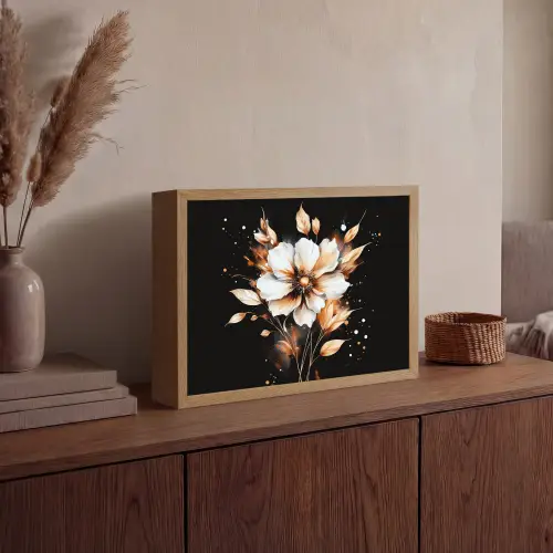 Bloem - Verf - Goud - Graffiti - Modern Light Box met batterij (Wandlamp) middel -sfeer2
