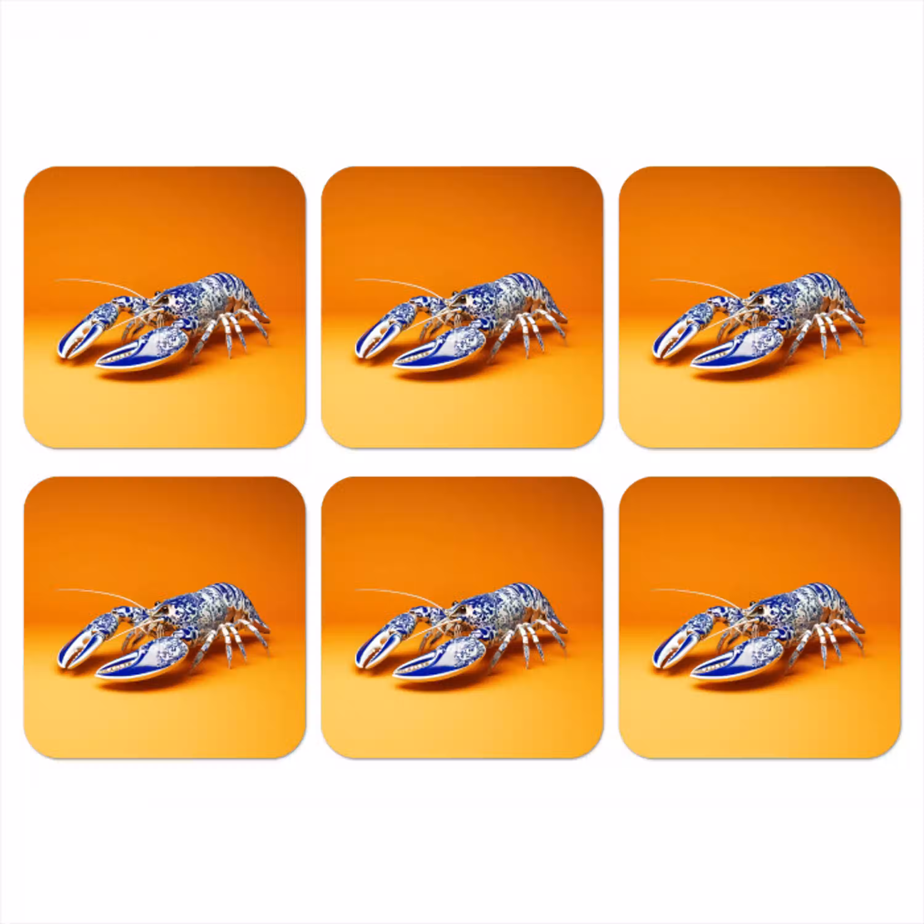 Kreeft - Delftsblauw - Schild - Stoer - Oranje onderzetter kurk middel -3d