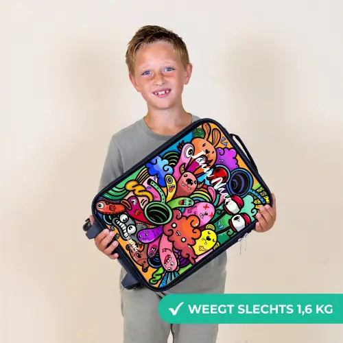 Vrolijke monsterchaos Kinderkoffer - Zwart klein -sfeer4_NL