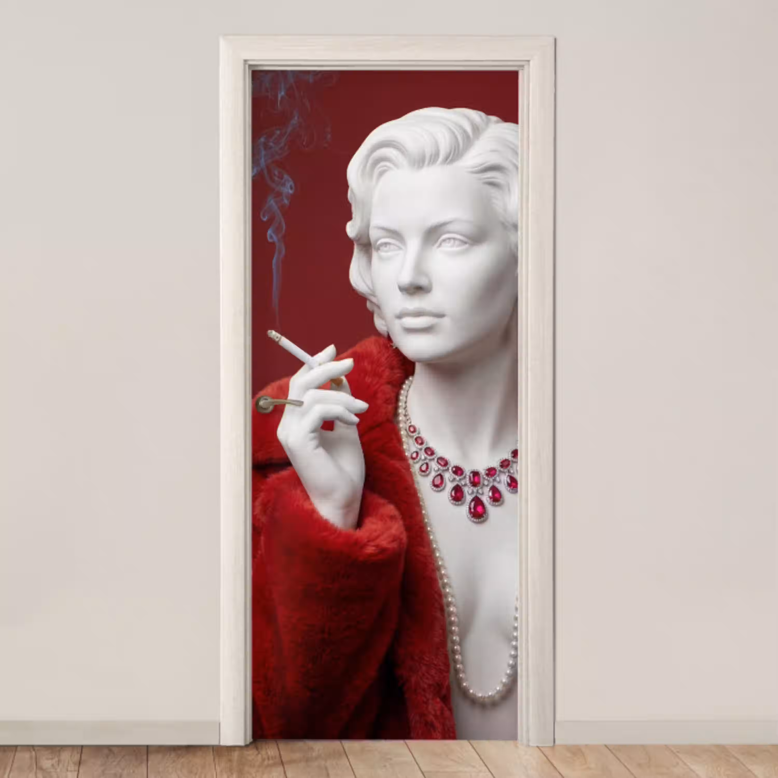 Vrouw - Bontjas - Mode - Klassiek - Rood deurposter klein -3d_beige