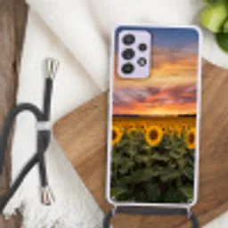 Zonnebloemen - Heuvellandschap - Geel Hoesje Samsung Galaxy A52 5G met koord klein -sfeer4